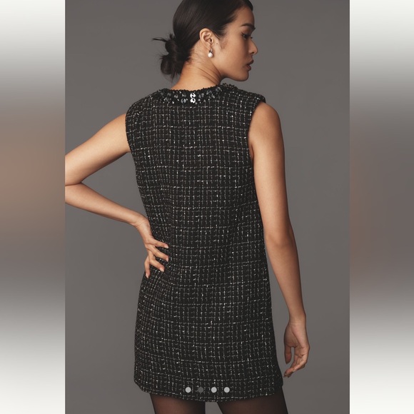 Anthropologie Black Sequin V-Neck Dress - Picture 3 of 14